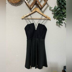 SHE + SKY new with tags black thin strappy fit and flare mini dress minimalist M